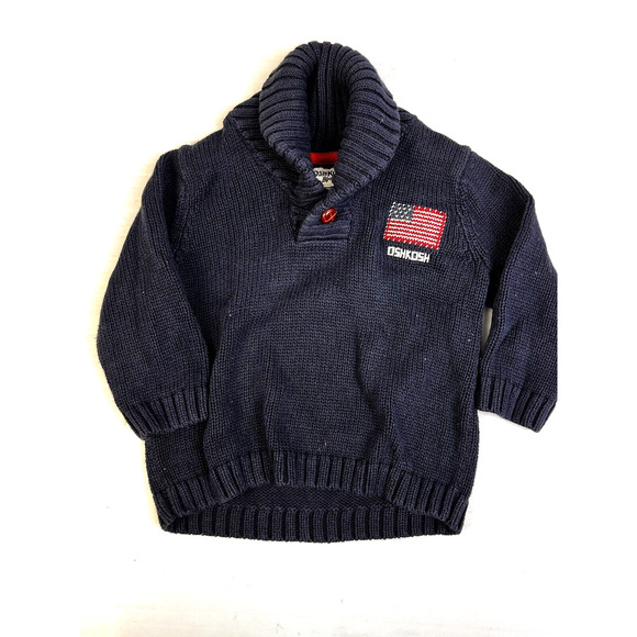 Osh Kosh B'Gosh Pullover Sweater Boy's 12 Mos Navy Blue Flag Cotton Preppy - Picture 9 of 9